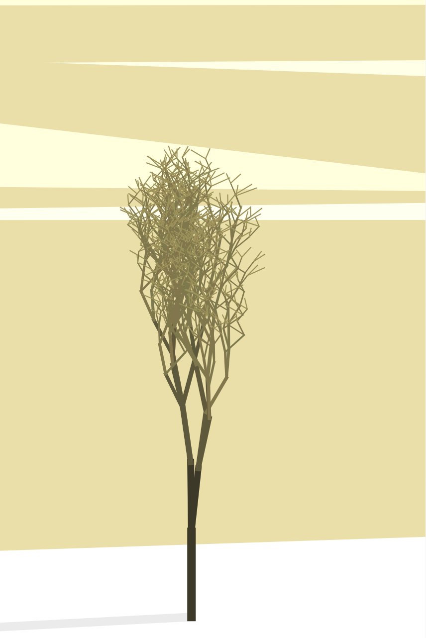 A different computer generated illustration of a tree. The branches randomly branch out to form a rather tall tree with many branches.