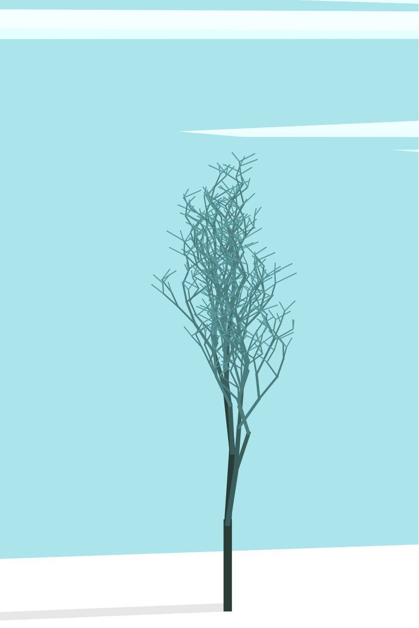 A computer generated illustration of a tree. The branches randomly branch out to form a rather tall tree with many branches.